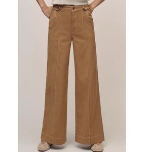 MAEVE ANTHROPOLOGIE WIDE LEG PANTS KHAKI TROUSERS HIGH WAISTED SIZE 14